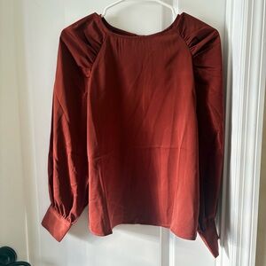 Banana Republic Blouse XXS Rust Satin Puff Sleeve Top NWT Balloon Sleeve